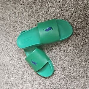 Ralph Lauren Polo Men's Slides Green  with Navy  Horse Sz 12 Preowned